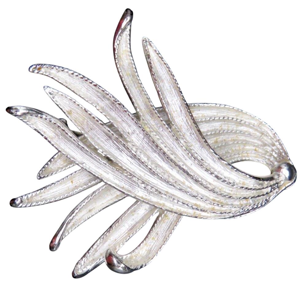 Vintage Brooch Pin Silver Tone Ribbon Swirl about 2.5" With Gift Box